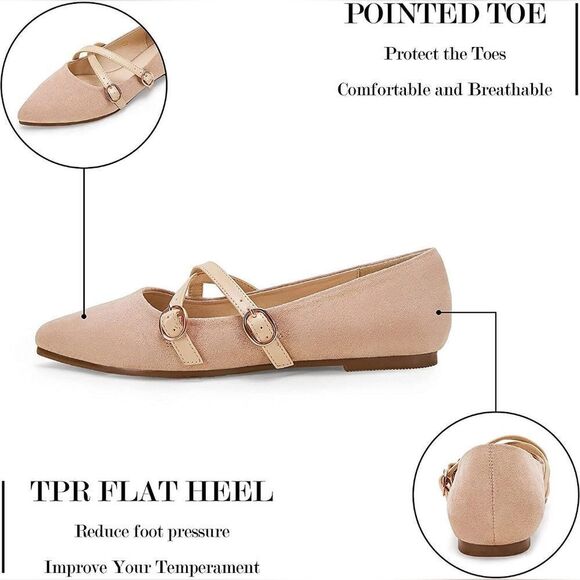 (27-3029) COUTGO Women's Pointed Toe Flats Buckle Faux Suede Sz 5.5 - Picture 6 of 12